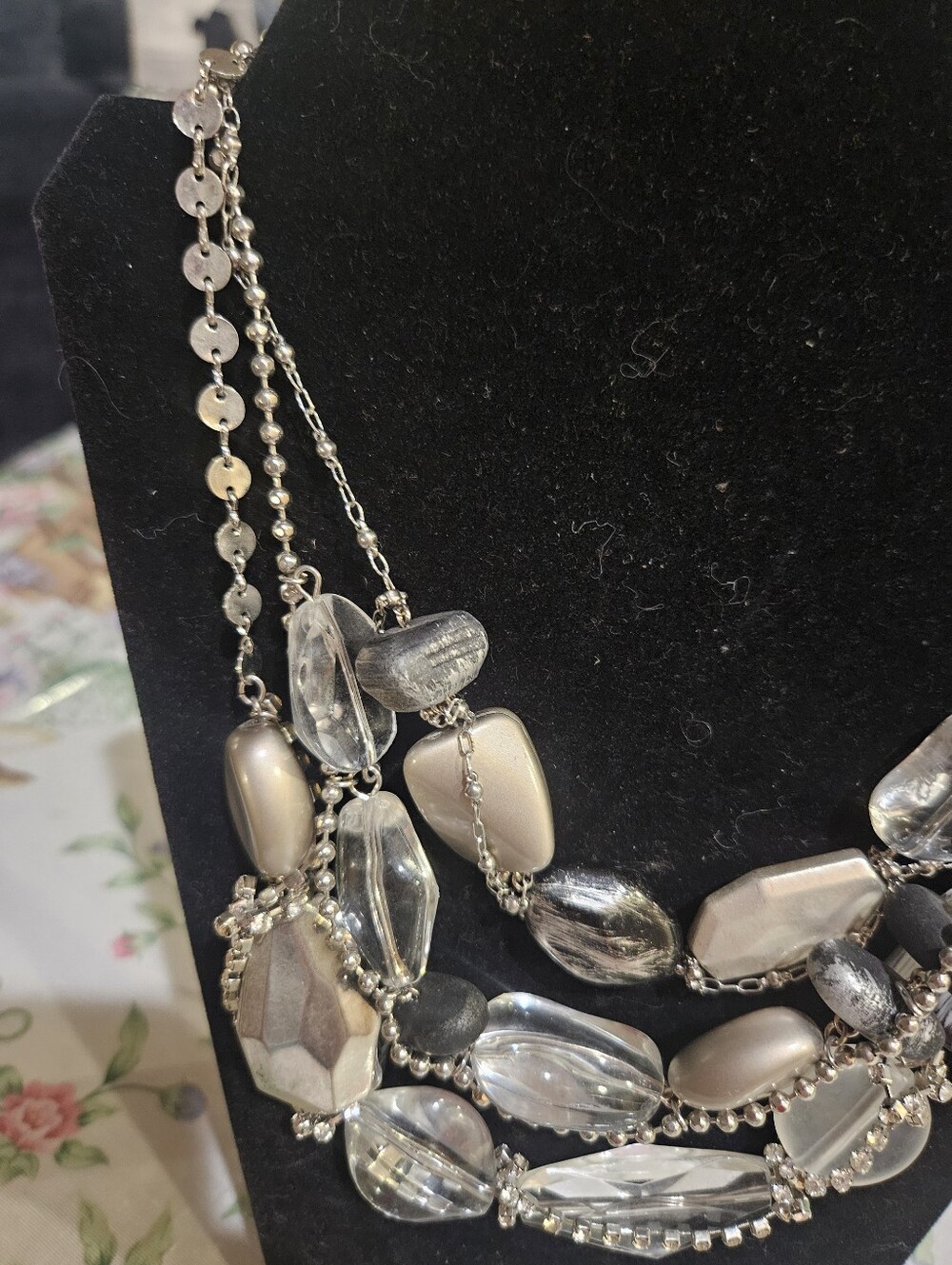Chicos Multi-Strand Silver & Clear Statement Necklace - Picture 3 of 5